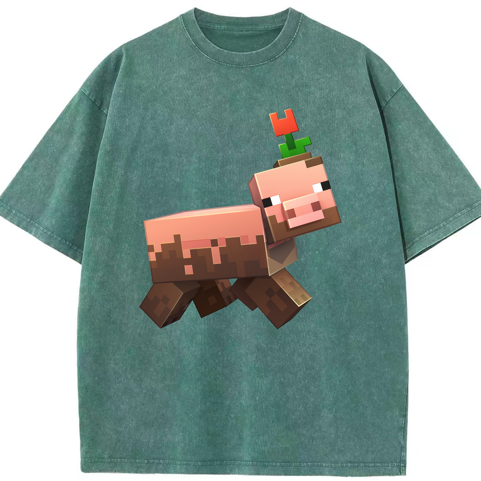 （画像用） マインクラフト ブロックの世界 Minecraft MC Block world 綿100% ヴィンテージ風 半袖Tシャツ（フロントプリント）